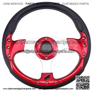 Universal Racing/Golf Cart Steering Wheel 12.5/320mm 15 Bolts Grip Vinyl Leather & Aluminum with Horn Button for Car& for Club Car DS and Club Car Precedent EZGO Yamaha Golf Carts-Red