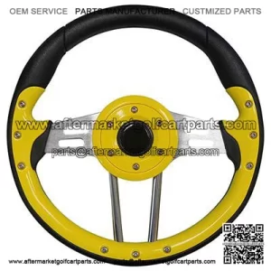 Golf Cart Steering Wheel Yellow Grips Black Spokes 13 Inch