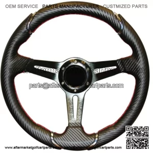 Golf Cart Steering Wheel 14 Inch CARBON FIBER Red Stitching