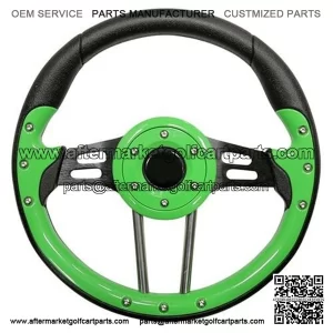 Golf Cart Steering Wheel - 4, 13" Diameter (Lime Green Grip/Black Spokes)