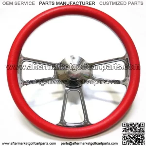 Club Car Golf Cart 14" Billet & Red Steering Wheel Includes Horn & Adapter