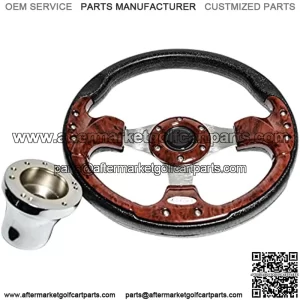 12.5Inch Classic Wood Grain Golf Cart Steering Wheel with Brushed Aluminum Spokes-SS Logo-Stylish Aluminum Horn Button with Polyurethane Grip for EZGO Yamaha and Club Car