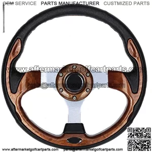 Golf Cart Steering Wheel, Universal Design Fit EZGO RXV & TXT, Club Car DS, Club Car Precedent Tempo, Yamaha, Most Golf Cart (Style1 Wood)