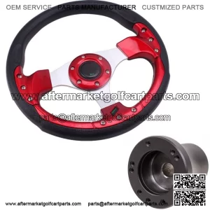 New 12.5" Red 6-Hole Golf Cart Steering Wheel +Black Adapter for EZGO TXT RXV