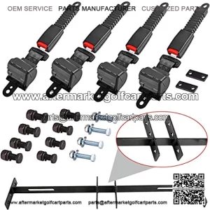 Golf Carts 4 Sets Retractable Belt Kits with Bracket/Bar Kit for Yamaha Club Car - Integrated Design/Not Cut Off