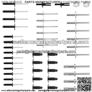 Complete Body Rivet Kit for EZGO TXT 1996-up Models, 42 PCS Aluminum Rivets, StainleSteel Rivets & Plastic Ratchet Fastener, 2 PCS Nameplate Nuts