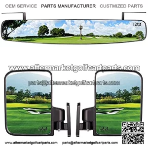 Golf Cart Folding Side Mirrors and Rear View Mirror 16.5" Extra Wide Panoramic Golf Cart Mirrors Fits for Yamaha Combo Pack