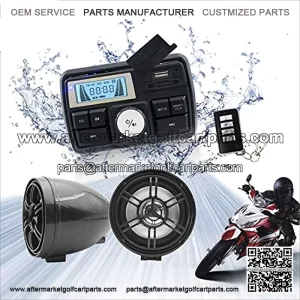 12V Radio 3 inch Motorcycle ATV UTV Golf Cart Waterproof Anti-Theft Bluetooth Speaker USB TF U Disk FM Radio Stereo System (Black)