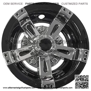 (Set of Four) 8 inch Maverick Golf Car Wheel Covers (Chrome & Black)