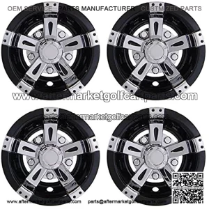 Golf Cart 8" Vegas Chrome/Black Wheel Covers Hub Caps Set of 4