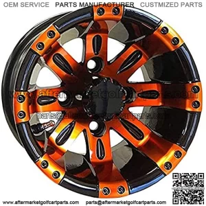 10Golf Cart Wheel, Black/Orange Rim & Center Cap, 10x7 ET-25