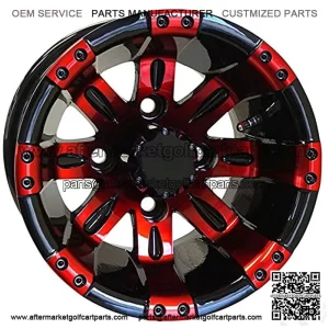 10" Golf Cart Wheel, Black/Red Rim & Center Cap, 10x7 ET-25