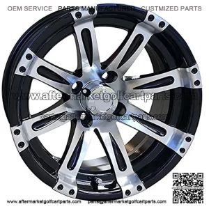 14" Golf Cart Wheel, Machined/Black Rim & Center Cap, 14x6 ET-0
