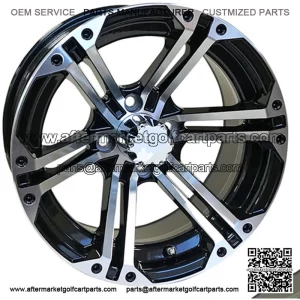 RX353 Machined w/ Black w/ Chrome Center Cap 14x7 ET-25 Golf Cart Wheel