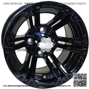 RX334 Gloss Black w/ Chrome Center Cap 12x7 ET-25 Golf Cart Wheel
