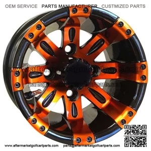 10" Golf Cart Wheel, Black/Orange Rim & Center Cap, 10x7 ET-25
