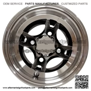 8" Golf Cart Wheel, Machined/Black Rim & Center Cap, 8x7 ET-27