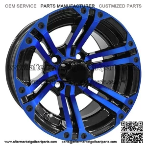 12" Golf Cart Wheel, Black/Blue Rim & Center Cap, 12x7 ET-25