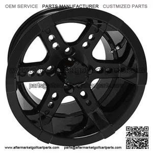 14" Golf Cart Wheel, RX262, Black w/ Center Cap, 14x7 ET-25