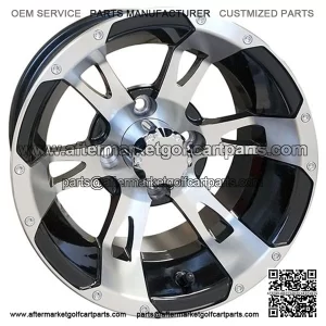 12" Golf Cart Wheel, Machined/Black & Center Cap, 12x7 ET-25