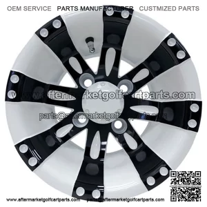 10" Golf Cart Wheel, White/Black Rim & Center Cap, 10x7 ET-25