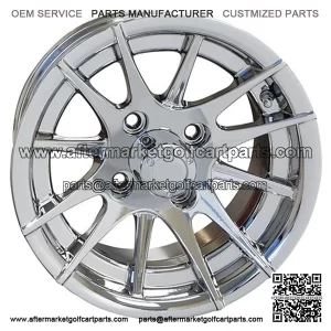 12" Golf Cart Wheel, 12 Spoke, Chrome Rim & Center Cap, 12x6 Centered