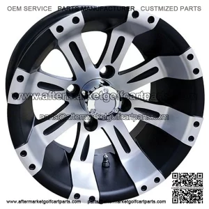 12" Golf Cart Wheel, Machined Matte Black Rim & Center Cap, 12x6 Centered