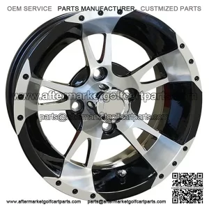 12" Golf Cart Wheel, Machined/Black Rim & Center Cap, 12x6 ET-0