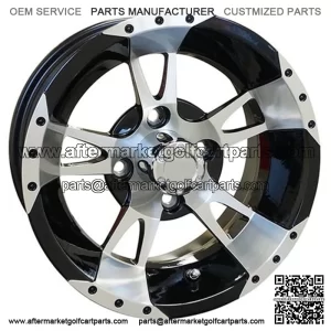 12" Golf Cart Wheel, Machined/Black Rim & Center Cap, 12x7 ET-25