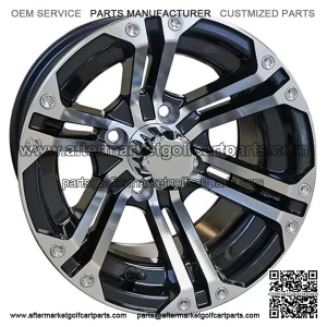12" Golf Cart Wheel, Machined/GloBlack & Center Cap, 12x7 ET-25