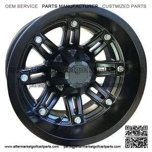 12" Golf Cart Wheel, Matte Black Rim & Center Cap, 12x7 ET-43