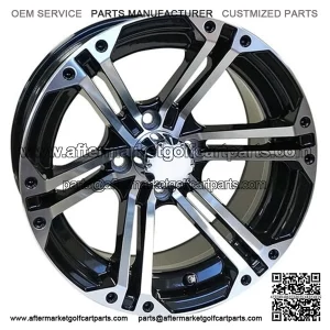 14" Golf Cart Wheel, Machined/Black Rim & Chrome Center Cap, 14x7 ET-25