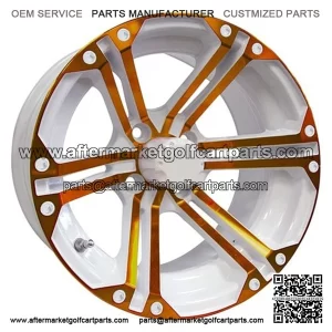 14" Golf Cart Wheel, White/Orange Rim & Center Cap, 14x7 ET-25