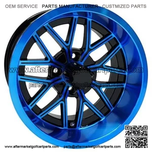 14" Golf Cart Wheel, GloBlack/Blue Rim, 14x7 ET-25