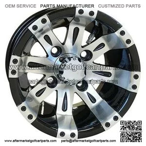 10" Golf Cart Wheel, Machined Silver + Black, 10x7 ET-25