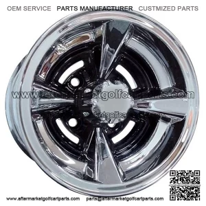 10" Golf Cart Wheel, Black/Chrome Rim 10x7