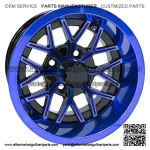 12" Golf Cart Wheel, GloBlack/Blue Rim, 12x6 ET-10