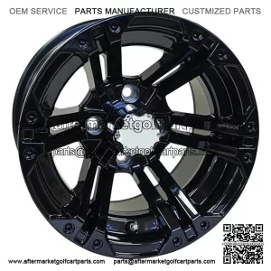 12" Golf Cart Wheel, GloBlack Rim & Chrome Center Cap, 12x7 ET-25