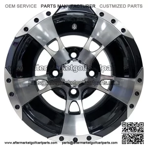 10" Golf Cart Wheel, Machined/Black Rim & Center Cap, 10x7 ET-25