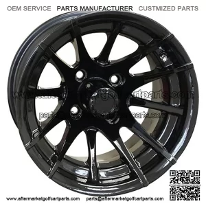 12" Golf Cart Wheel, 12 Spoke, Black Rim & Center Cap, 12x7 ET-25