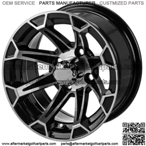 Revenge 12x7 Viking Black & Machined Golf Cart Wheel 3:4 Offset