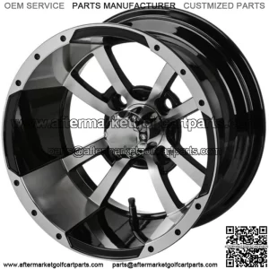 Revenge 14x7 Maltese Cross Black & Machined Golf Cart Wheel 3:4 Offset