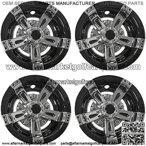 10 Inch Golf Cart Wheel Covers | Black and Chrome Hubcaps