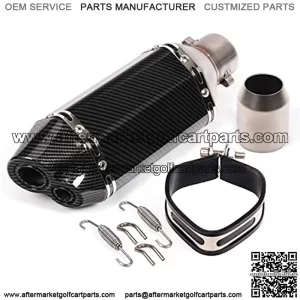 Motorcycle Dual Outlet 12.2" Universal Exhaust Muffler Carbon Pattern Stainless Steel Slip on 2" Inlet with 38 to 51mm Welding Adaptor NO DB Killer Silencer
