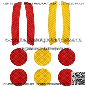 Golf Cart Front Rear Side Reflex Reflector Strips, Stick-On Sticker Decals, Red + Amber