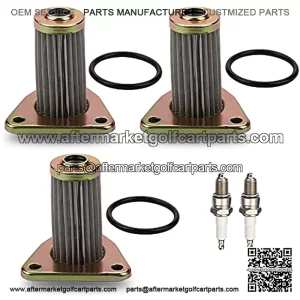 26591G01 Oil Filter Compatible With 1991- 2008 EZGO 4 Cycle 295CC 350CC 295 CC 350 CC Golf Cart Parts (Pack of 3) With Spark Plug