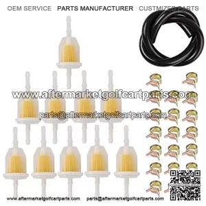 10 pcs 1/4" Fuel Filter + 5 Feet 1/4 Inch Fuel Line + 20 pcs Clamps Gas Inline Fuel Filters for Small Engines Golf Cart Moped Scooter Motorcycle Mni Bike Lawn Mower Weedeater Generators