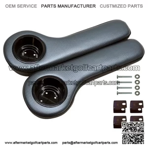Grey Carbon Fiber / Black Golf Cart Cup Holder Rear Seat Arm Rest Cushion (Fits , & Yamaha)