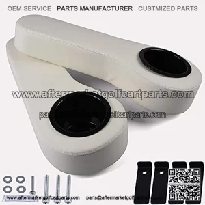 2PCS Rear Armrest Cushion with Cup Holder Compatible for Club Car,Yamaha,Golf Cart White
