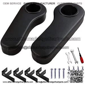 Golf Cart Armrest with Cup Holder for EZGO Club Car Yamaha - Upgrade Support Frame/No Drilling Required - Black/Beige/Gray